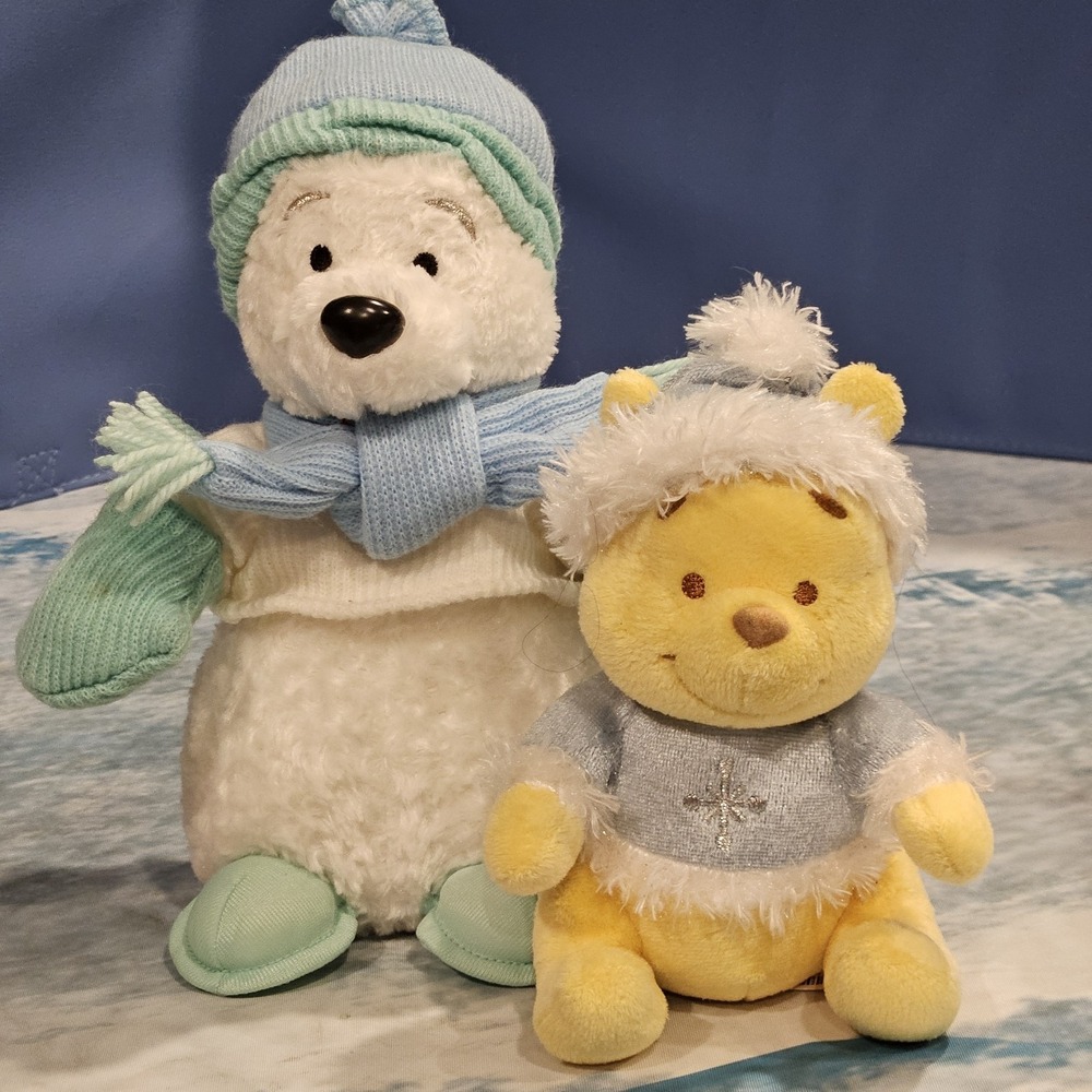 Disney Winnie The Pooh Winter Plush Bundle Snow Bear‎ Scarf Hat Baby Pooh